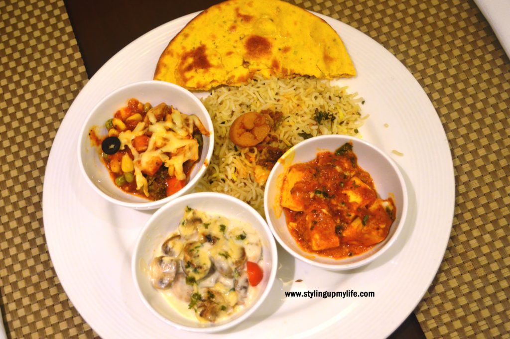 Missi Roti, Jeera rice, Paneer Lababdar, Mushroom Ragout, American Caponata Four Points by Sheraton