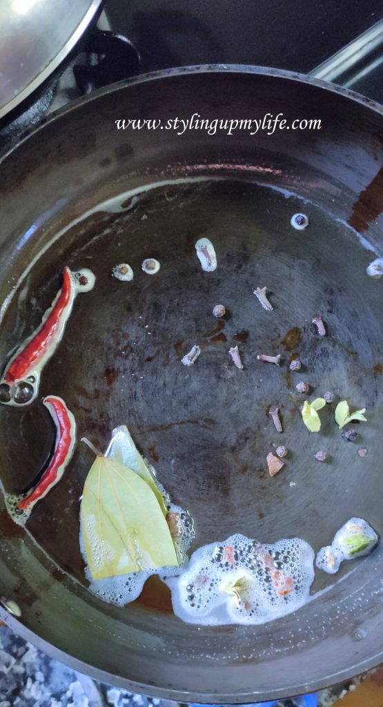 Bay leaf, dry red chillies, cinnamon, cardamom and cloves